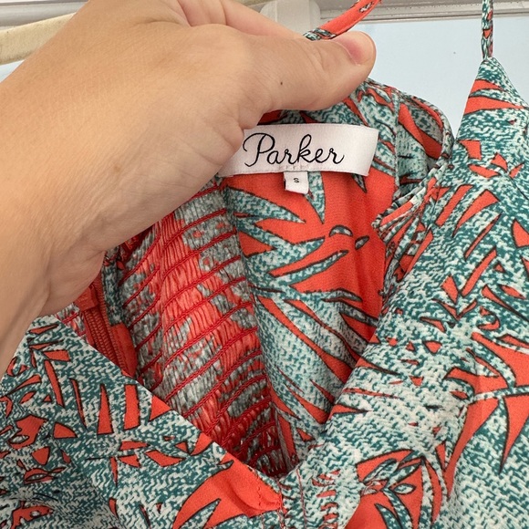 Parker Orange and Blue Maxi dress with ruched back and zipper. - Picture 3 of 6